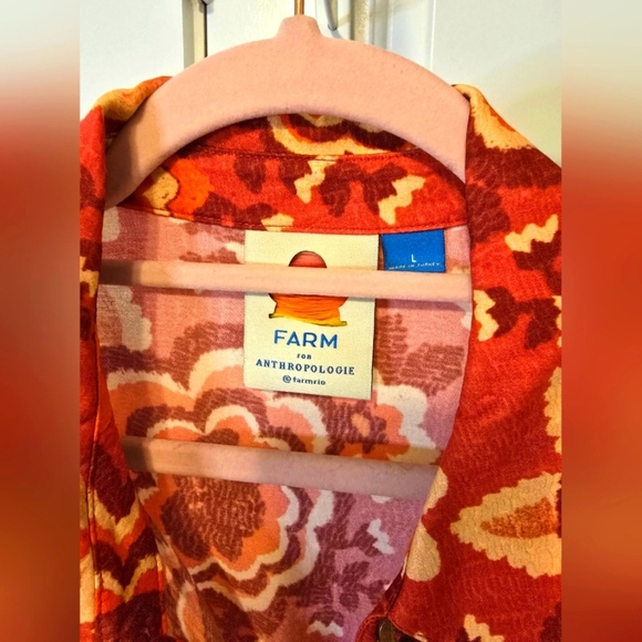 Farm Rio Long-Sleeve V-Neck Floral Midi Red Shirt Dress Size Large - Picture 6 of 7